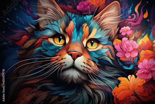Bright and Colorful A Fauvism Style of a Cat, Generative Ai