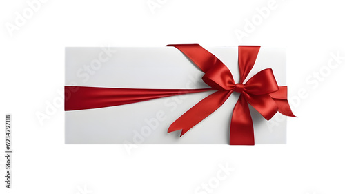 Red bow on ribbon. White gift. Christmas, Valentine's Day, romance, elegant, luxury, shiny, wrapping © Muhammad