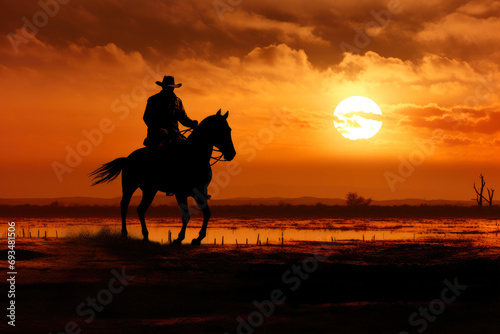 Horizon Hues: Cowboy and Horse Symphony