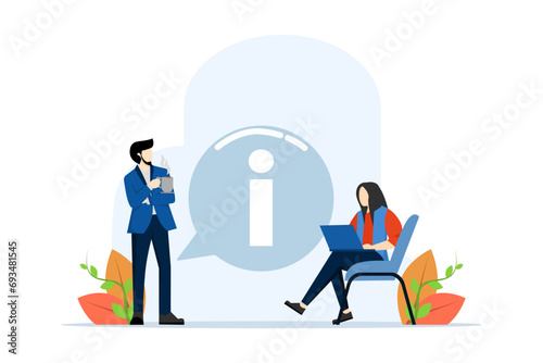 Online information center concept. Customer support, useful information, guides, frequently asked questions. Big symbol info. Modern flat cartoon style. Vector illustration on white background.