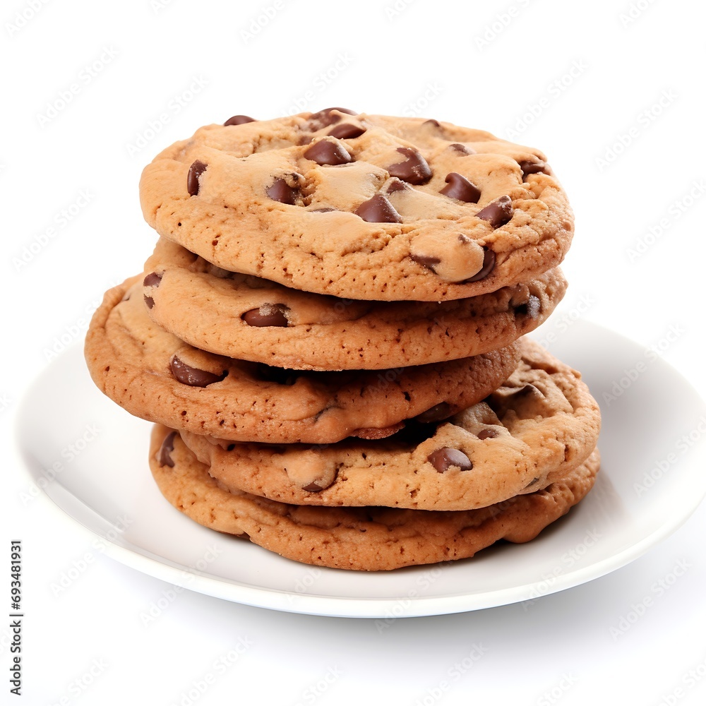 Chocolate chip cookies on a plate isolated on white background with clipping path Chocolate chip cookies on a plate isolated on white background with clipping path