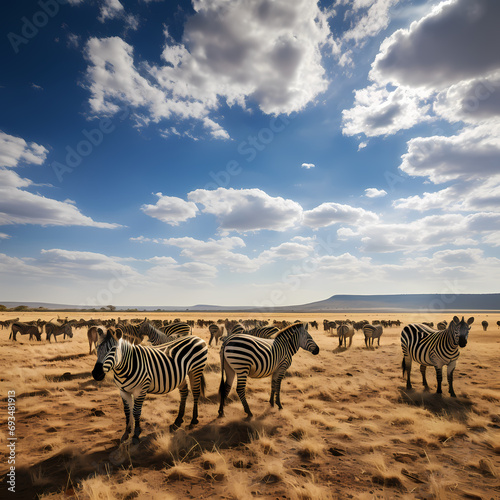A herd of zebras grazing on a vast African plain