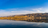 Panoramic view of the Tigris River. Reflection of the mountains in the river.