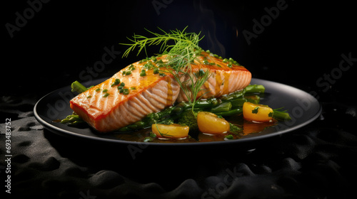 Seafood food fillet fish steak plate lemon dish lunch healthy salmon meal dinner