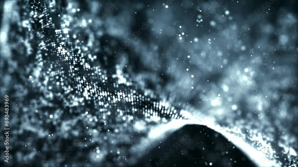 Shining particles with bokeh effect and soft light on dark background ...