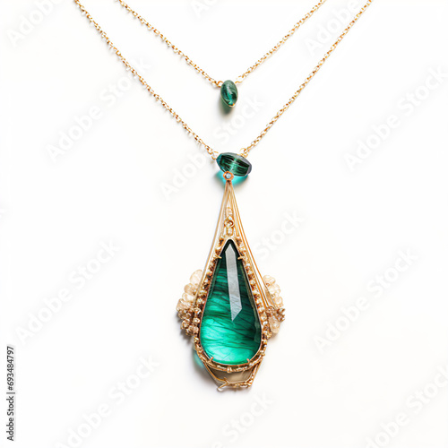 Rainforest-Inspired Bright Necklace with Emerald Pendant Illustration