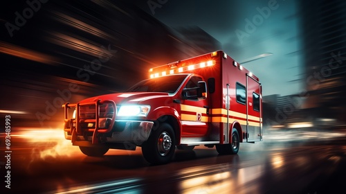 Blurred motion of a high speed emergency ambulance rushing to respond to a critical situation