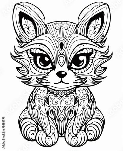 a cute fox , in the style of animated gifs, hallyu, style of coloring book, lines, black and white, Style very high photo