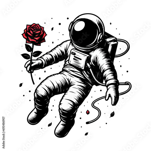 vector Astronaut in space hand drawn sketch in doodle style illustration, illustration of astronaut floating in space	
