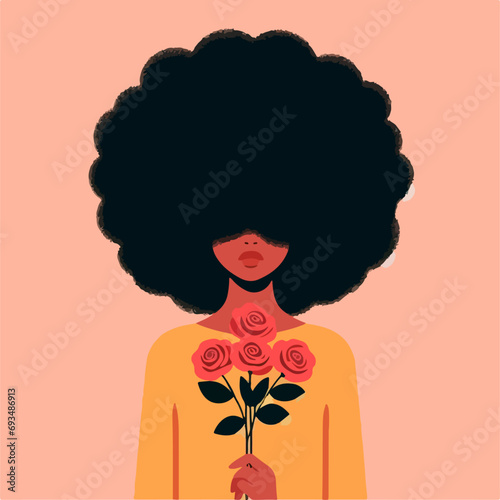 Flat Vector Illustration of a girl with flower bouquet, confession to love concept, love vector illustration, aesthetic vector illustration, valentine vector illustration, 