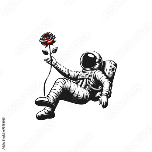 vector Astronaut in space hand drawn sketch in doodle style illustration, illustration of astronaut floating in space	
