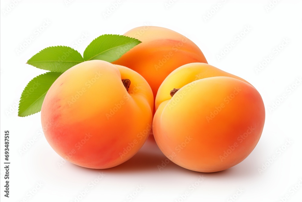 Vibrant and succulent fresh apricot fruit isolated on a clean white background with ample copy space
