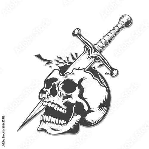 a big knife hits a skull and it brokend vector design photo