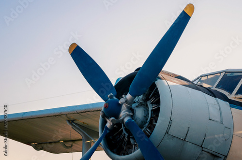 cockpit propeller and wing of an old vintage airplane