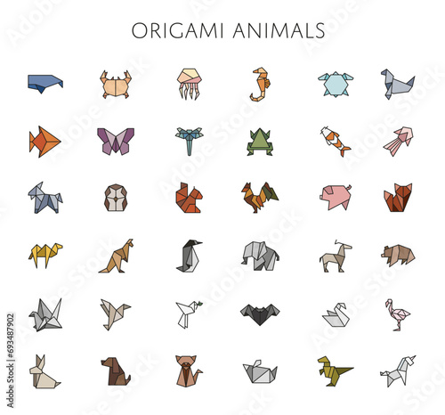Japanese Origami Animal Icons Set (in colour)