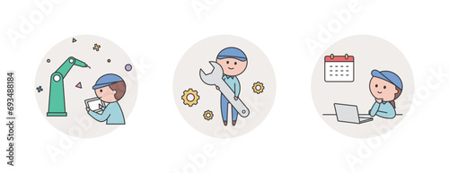 工場で働く作業服の男女