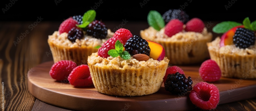 Fruit-filled millet muffins are on the table. Fruit-filled millet muffins are on the table.