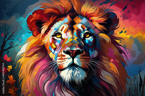 Bright and Colorful A Fauvism Style of a Lion, Generative Ai © sukumarbd4