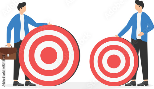 Businessmen with different targets big and small. Modern vector illustration in flat style

