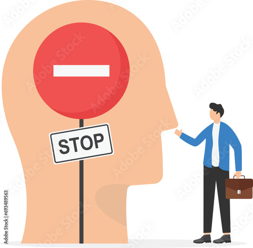 Positive thinking. Limited ability or self growth mindset. Flat vector illustration.

