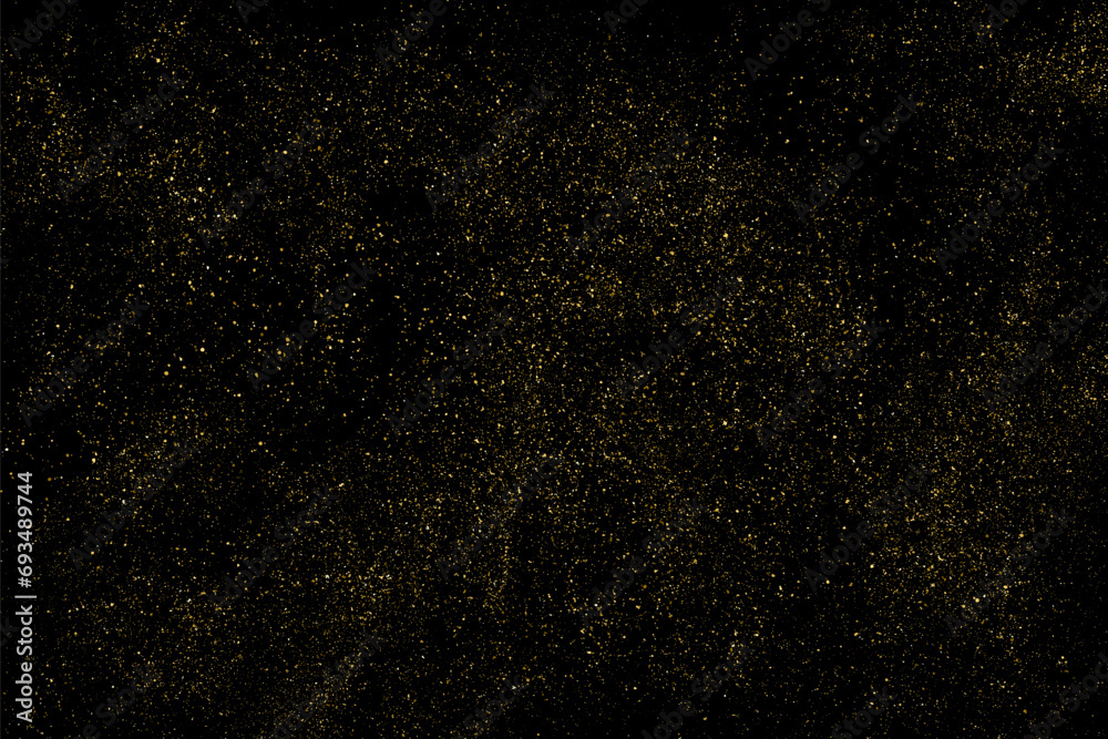 Gold Glitter Texture Isolated on Black Background. Golden light. Yellow Pattern. Realistic Texture Overlay. Vector Illustration.	
