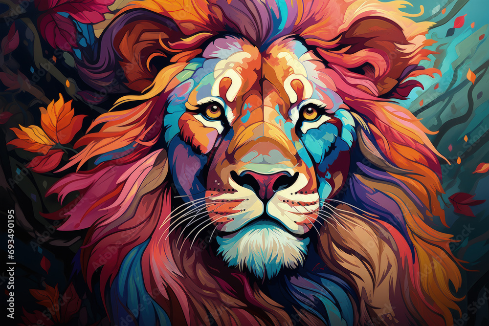 Bright and Colorful A Fauvism Style of a Lion, Generative Ai