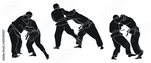 Line sketch judoist, judoka, athlete duel, fight, judo, sport figure