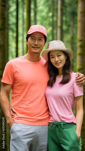 Couple in hiking attire enjoying a peaceful forest