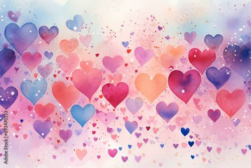 Watercolor image of hearts  Valentine s day