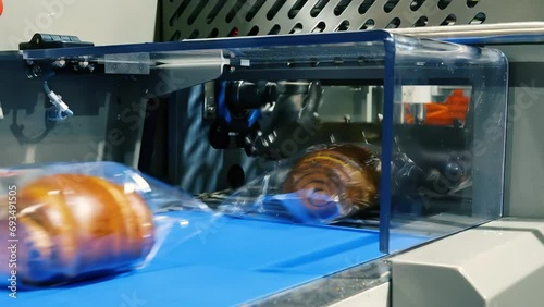 Poppy Seed Buns Are Wrapped In Transparent Packaging Film On The Packaging Line
