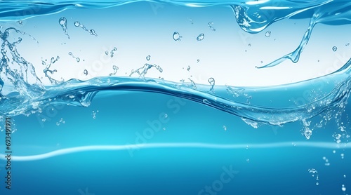 Copy space with a flowing isolated pastel background, with a texture and ripples, splash, and bubbles. Azure wave Cool, Clear Water in Motion Splashing with Freshness. Latest water background