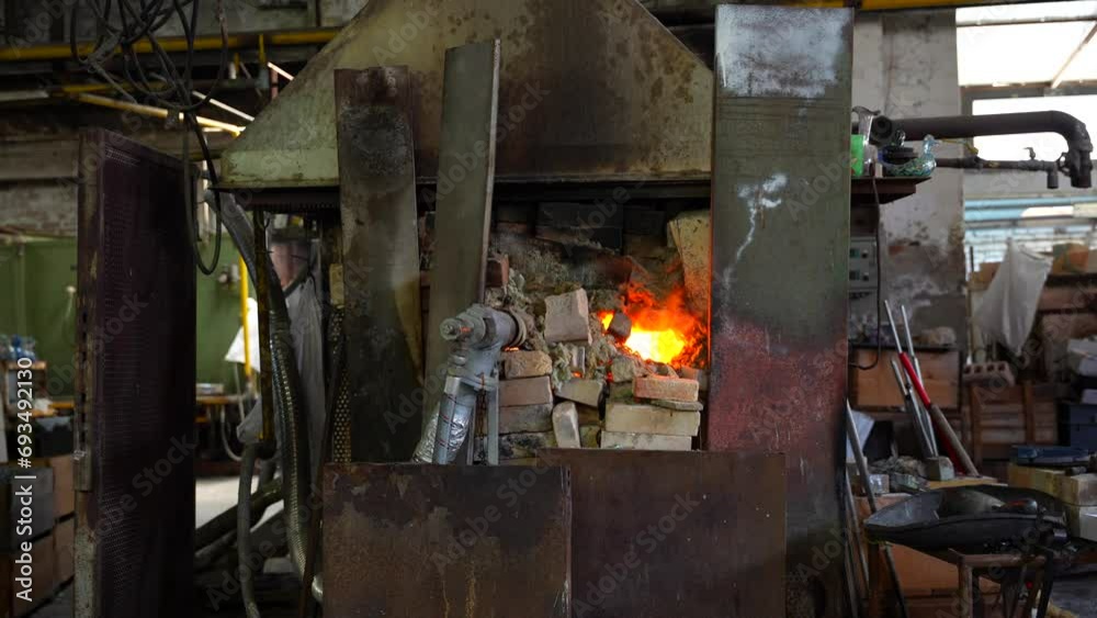 High temperature flames coming out of Murano glass furnace, Italy High temperature flames coming out of Murano glass furnace, Italy