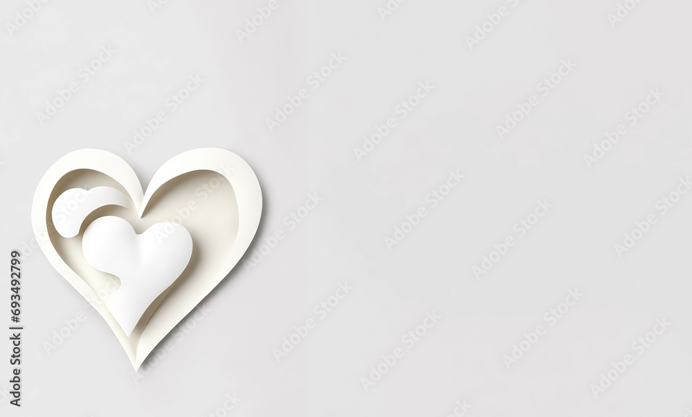 white heart on a white background, banner with free space. Generative AI