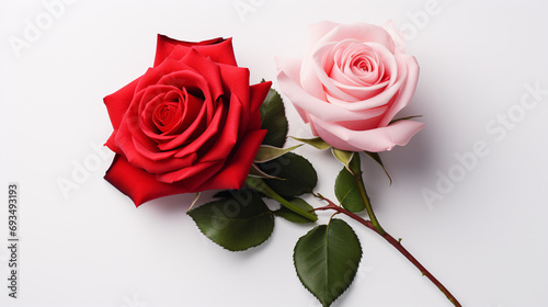 Red and pink roses on a pristine white background  perfect for creating heartfelt Valentine s cards and expressions of love.