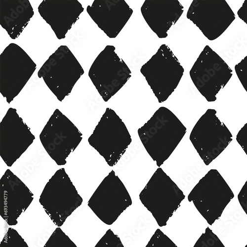 Hand drawn black geometric rhombus seamless pattern.
