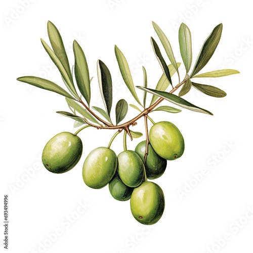 Green olive branch illustration with fruit