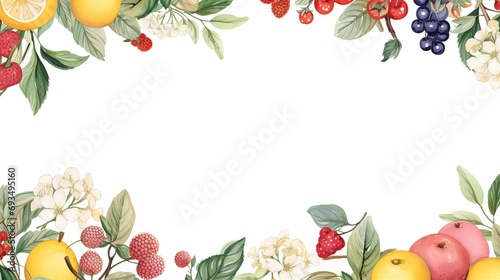 Floral fruit frame with citrus and berries photo