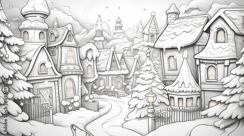 Black and white doodle christmas coloring book	