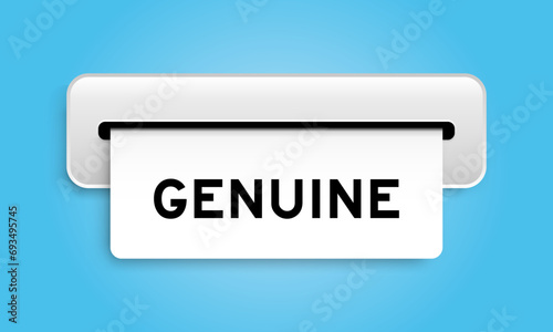 White coupon banner with word genuine from machine on blue color background