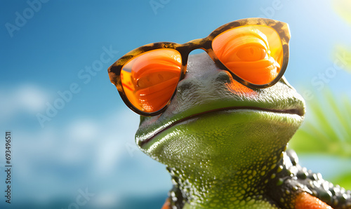 Happy frog wearing sunglass for a commercial advertisement image photo