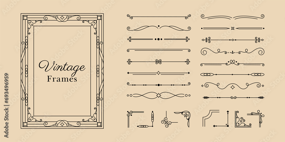 Vintage ornamental decorative dividers and frame collection - obrazy, fototapety, plakaty 