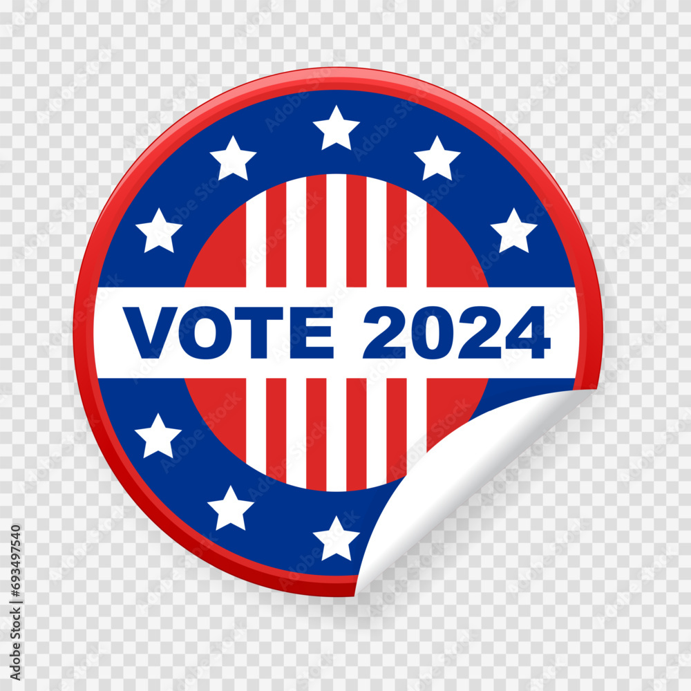 Concept of responsibility USA voting 2024 icon. Circle sticker with I voted, on American flag. Round American elections labels. Concept of responsibility USA voting 2024 icon. Circle sticker with I voted, on American flag. Round American elections labels.