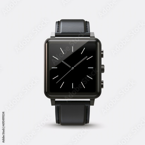 smartwatch mockup on a wrist with black strap, isolated on a clean white background. Modern wearable technology. ai generative