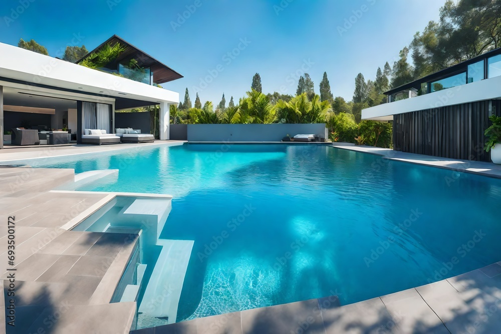 **pool outdoors in modern villa.