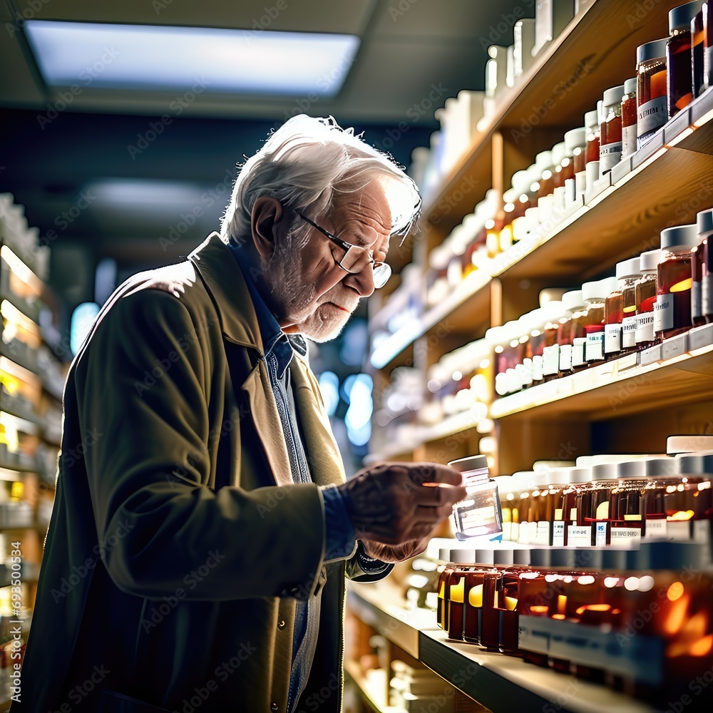 An elderly pharmacist. A man collects chemicals in a warehouse. An elderly pharmacist. A man collects chemicals in a warehouse.