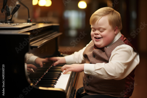 A Boy With Down Syndrome Charms By Playing The Piano photo