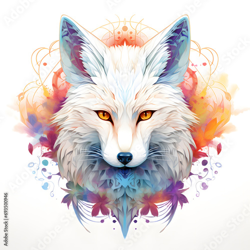 Colorful fox portrait isolated on white background watercolor illustration