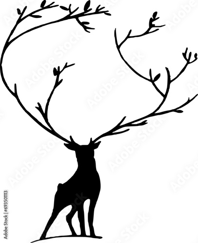 Vector silhouette of Deer on white background
