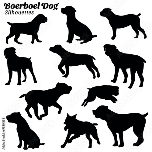 Collection of silhouette illustrations of boerboel dog