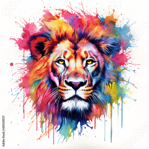 Vibrant Lion Artwork Incorporating Mixed Media Elements of Watercolor and Digital Textures